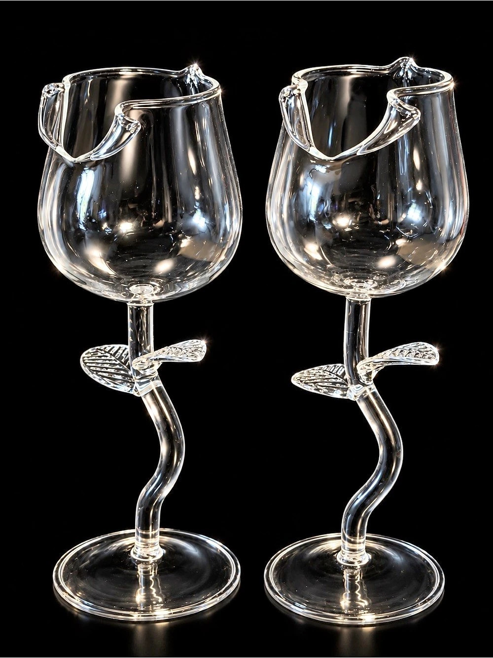 Pair of Romantic Rose-Inspired Wine Glasses – Never Used